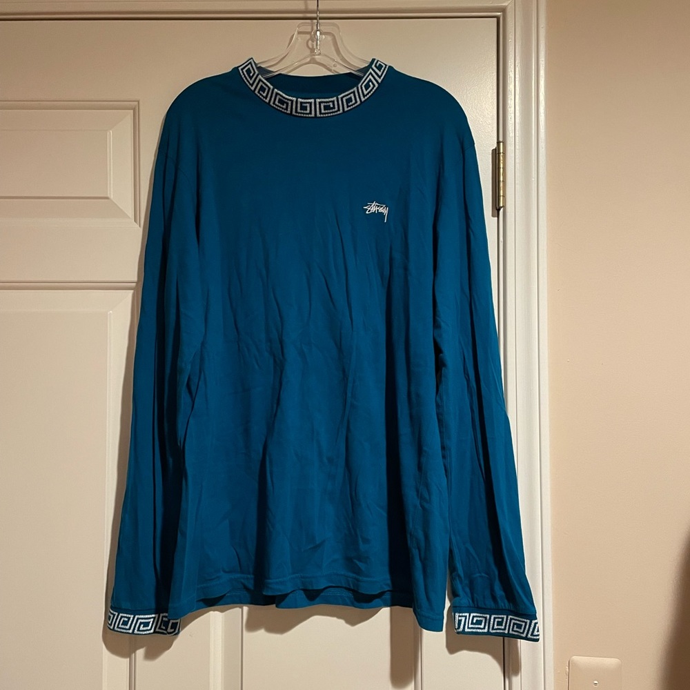 STÜSSY Teal Geometric Long-Sleeve